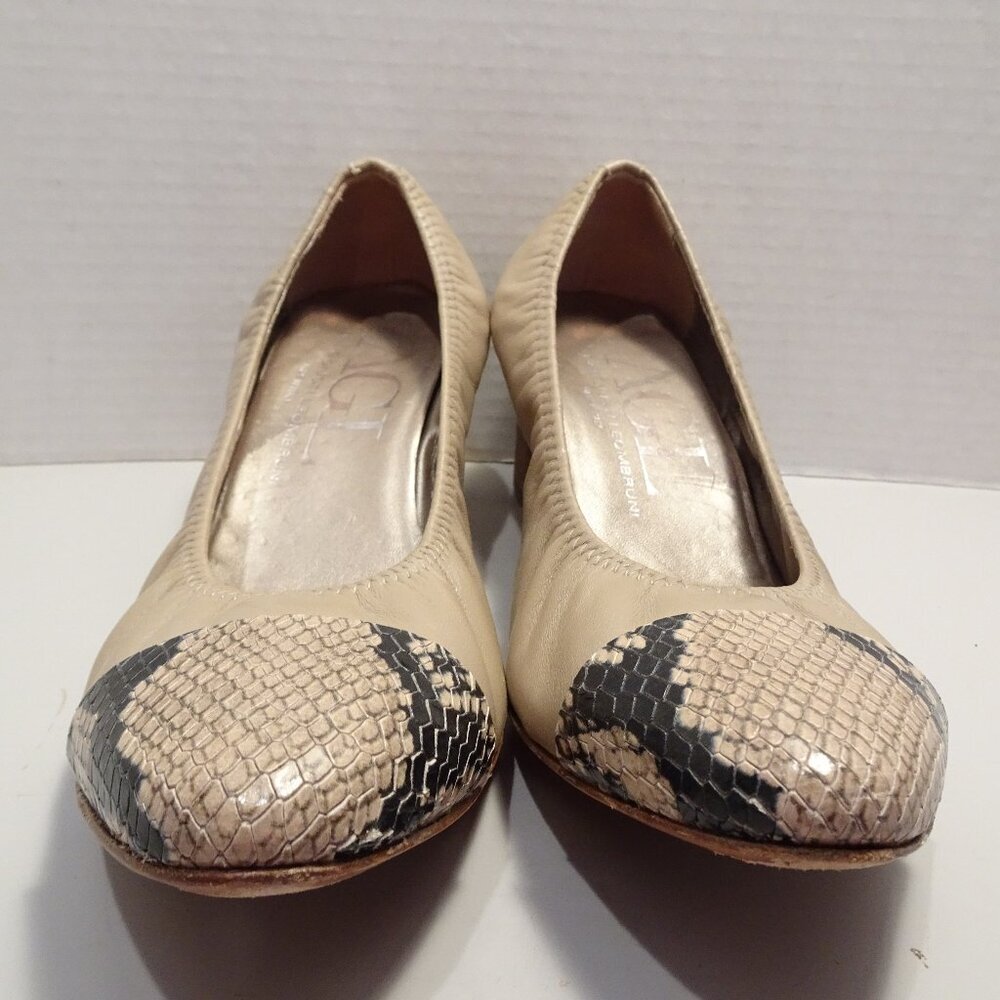AGL Grace Cap Toe Elasticized Leather Pump EUR 38.5/US 8.5 Taupe Combo Chunky